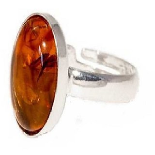                       CEYLONMINE-  Original Amber Silver Adjustable ring Precious  Astrological Stone Finger Ring For Unisex                                              
