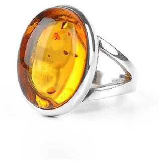                       CEYLONMINE- Original  Natural stone Amber silver Plated Finger Ring With Lab Certificate Unheated  Untreated stone Amber ring for unisex                                              
