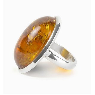                       CEYLONMINE- Original Amber Silver Plated Adjustable ring Precious  Astrological   Amber stone Finger Ring For Unisex                                              