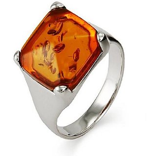                       CEYLONMINE- Original Amber Stone Ring Original  Natural Amber silver Plated Ring Adjustable Ring For Unisex                                              