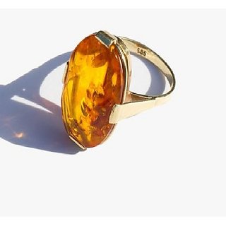                       CEYLONMINE- Astrological  Precious Stone Amber Stone ring original stone silver plated Amber ring  for unisex                                              