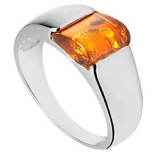                       CEYLONMINE   Amber silver  Ring With Lab Certificate For Astrological Purpose for unisex                                              