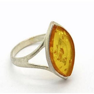                       CEYLONMINE- Original  Natural Amber silver Plated Finger Ring  unheated  untreated stone ring for unisex                                              