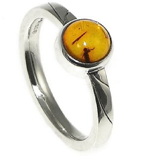                       CEYLONMINE- Original  Natural Amber silver Plated Finger Ring With Lab Certification                                              