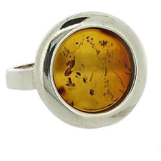                       CEYLONMINE- Original  Natural Amber silver Plated Finger Ring  unheated  untreated stone ring for unisex                                              