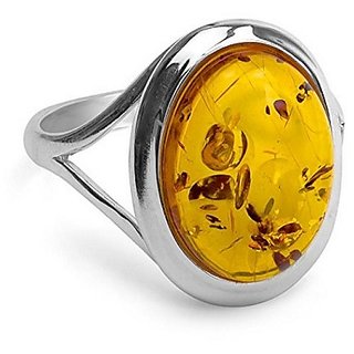                       CEYLONMINE- Original  Natural Amber  silver Plated Finger Ring With Lab Certification                                              