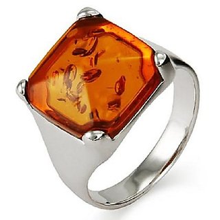                      CEYLONMINE- Original IGI Amber Stone Ring Original  Natural amber Silver Plated Ring Adjustable Ring For Unisex                                              