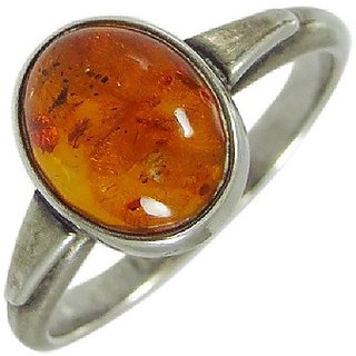                       CEYLONMINE- Astrological  Precious Stone Amber Stone ring original stone silver plated Amber ring for unisex                                              