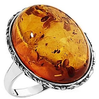                       CEYLONMINE-  Original Amber Silver Adjustable ring Precious  Astrological Stone Finger Ring For Unisex                                              