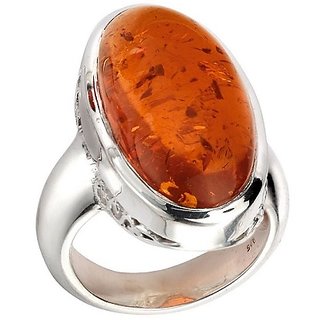                       CEYLONMINE- Amber Stone  Ring Original  Natural Amber silver Ring Adjustable Ring For Unisex                                              