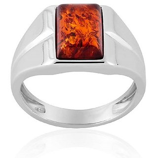                       CEYLONMINE- Original Amber Silver Plated Adjustable ring Precious  Astrological   Amber stone Finger Ring For Unisex                                              