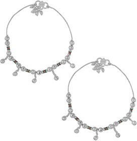 Missmister Silver Plated Facetted Balls With Meenakari Stylish Payal Pajeb Anklet Women Ethnic