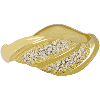                       Missmister Gold Plated Brass Wrap Design,Cz Studded Adjustable Free Size, Kada Fashion Jewellery Bangle For Women Girls                                              