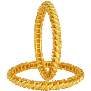                       Missmister Gold Plated Brass Rasrawa Work Pacheli Toda Bangle Kada Set Ethnic Jewellery For Women                                              