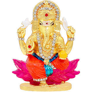                       Missmister Brass Colourful Kamal Ganesh Ganpati Idol, Stand, Puja Article, Home Decor, Gift New House                                              