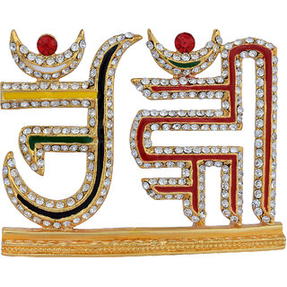                       Missmister Brass Cz Colourful Jain Om And Hreem Idol Stand Puja Article Home Decor                                              