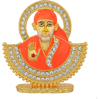                       Missmister Brass Cz Om And Shirdi Sai Baba Idol Stand Puja Item, Home Decor                                              