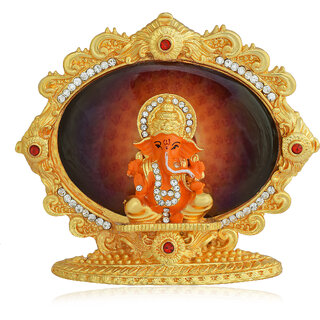                       Missmister Gold Plated Colourful Aura Ganesh Ganpati Idol Stand Puja Article Home Decor                                              