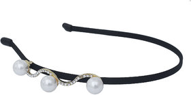 Missmister Gold Plated Brass, Pearls And White Cz Studded, Fashionable Hair Band,Hair Accessory For Women Girl