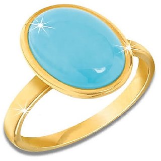                       Ceylonmine- Blue Turquoise Ring Firoza 6.5 Carat Stone Gold Plated Ring For Women & Men                                              
