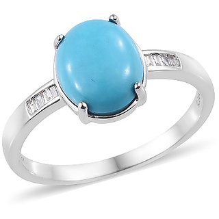                       Ceylonmine- Sterling Silver Turquoise(Firoza) Ring Semi- Precious Gemstone 7.25 Ratti Firoza Ring For Unisex                                              