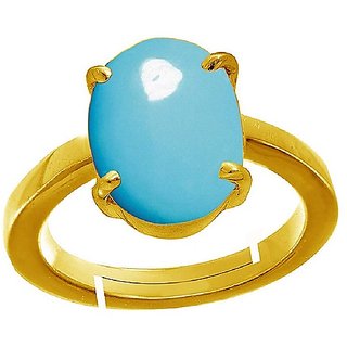                       Ceylonmine- Turquoise Firoza Blue Colour Original & Natural Stone Gold Plated Gemstone Ring Certified Men & Women Firoza Ring For Astrological Purpose                                              