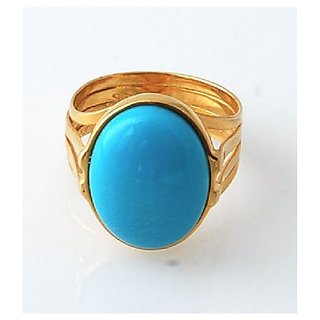                       Ceylonmine- Blue Turquoise Ring Firoza 6.5 Carat Stone Gold Plated Ring For Women & Men                                              