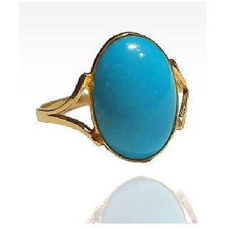                       Ceylonmine- Turquoise Firoza Blue Colour Original & Natural Stone Gold Plated Gemstone Ring Certified Men & Women Firoza Ring For Astrological Purpose                                              