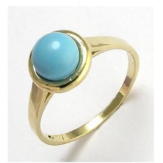                       Ceylonmine- Certified & Original 7.5 Ratti Turquoise Gemstone Gold Plated Ring Good Quality & Genuine Stone Firoza Stone Ring For Unisex                                              