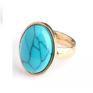                       Ceylonmine- Natural Firoza (Turquoise) Stoen Gold Plated Ring Lab Certified Turquoise 7.25 Carat Gemstone Ring For Unisex                                              