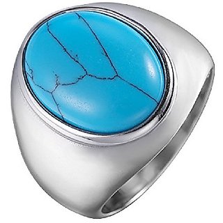                       Ceylonmine- Turquoise Firoza Blue Colour Original & Natural Stone 92.5 Pure Silver Gemstone Ring Certified Men & Women Firoza Ring For Astrological Purpose                                              