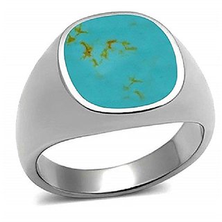                      Ceylonmine- Natural Firoza (Turquoise) Stone Silver Ring Lab Certified Turquoise 7.25 Carat Gemstone Ring For Unisex                                              