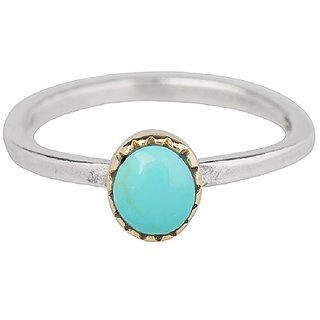                       Ceylonmine- 7.25 Carat(8 Ratti) Lab Certified Cultured Turquoise Silver Adjustable Ring Firoza Gemstone Ring For Women & Men                                              