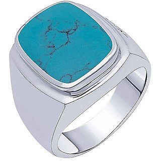                       Ceylonmine- Certified 7.25 Carat Turquoise Ring In Silver Good Quality & Lab Certified Firoza Adjustable Ring For Unisex                                              