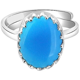                       Ceylonmine -Certified & Original 7.5 Ratti Turquoise Gemstone Silver Ring Good Quality & Genuine Stone Firoza Stone Ring For Unisex                                              
