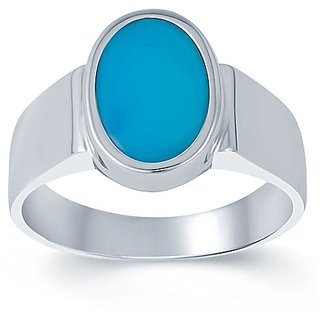                       Ceylonmine- Turquoise Firoza Blue Colour Original & Natural Stoen Silver Gemstone Ring Certified Men & Women Firoza Ring For Astrological Purpose                                              