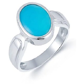                       Ceylonmine- Turquoise Firoza Blue Colour Original & Natural Stone 92.5 Sterling Silver Gemstone Ring Certified Men & Women Firoza Ring For Astrological Purpose                                              