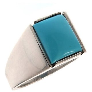                       Ceylonmine- Turquoise Firoza 7.25 Ratti Stone Silver (White Gold Plated Ring) Adjustable Ring Igi Turquoise Gemstone Stylish Ring For Astrological Purpose                                              