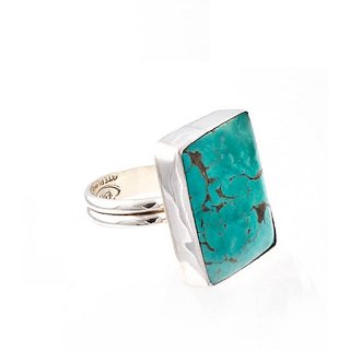                       Ceylonmine- 7.25 Carat(8 Ratti) Lab Certifeid Cultured Turquoise Silver Adjustable Ring Firoza Gemstone Ring For Women & Men                                              
