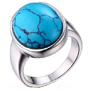                       Ceylonmine- Turquoise/Firoza 7.5 Ratti Stone Pure Silver Ring(Firoza Anguthi) Igi Turquoise Good Quality Stone Ring For Men & Women                                              