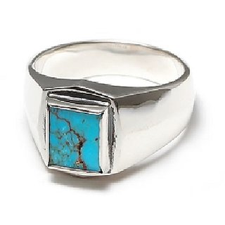                       Ceylonmine- 92.5 Sterling Silver Turquoise Firoza Ring Unheated  Original Gemstone 6.5 Carat Finger Pure Silver Ring For Unisex                                              