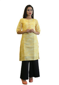 Fabclub Women'S Cambric Cotton Printed Stylish Sleeves Straight Trendy Kurti With Lining (Yellow)