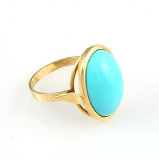                       Ceylonmine- Natural Certified Turquoise(Firoza) Gold Plated 9.25 Carat(10.25 Ratti) Gemstone Ring For Unisex                                              