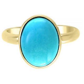                      Ceylonmine- Original Stone Firoza (Turquoise) Stone 7.5 Carat Gemstone Ring In Gold Plated Semi- Precious Firoza Gemstone Ring For Astrological Purpose Turquoise Men  Women Ring                                              