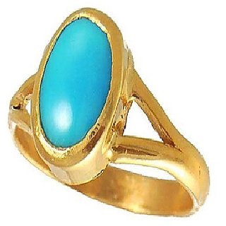                       Ceylonmine- Semi- Precious Stone Firoza/Turquoise 7.5 Carat Gemstone Ring/Anguthi A1 Quality & Genuine Stone Ring In Gold Plated Firoza Ring For Unisex                                              