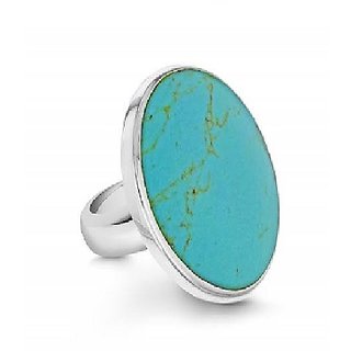                       Ceylonmine- 7.5 Carat Turquoise Firoza Blue Colour Original & Natural Stone Silver Gemstone Ring Certified Men & Women Firoza Ring For Astrological Purpose                                              