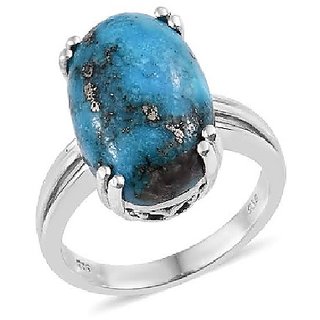                       Ceylonmine-4.25 Carat Lab Certified Cultured Turquoise Pure Silver Adjustable Ring Firoza Gemstone Ring For Women & Men                                              