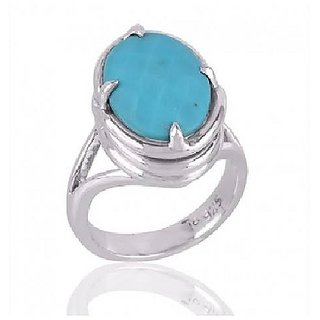                      Ceylonmine- Certified 8.25 Carat Turquoise Ring In Silver Good Quality & Lab Certified Firoza Adjustable Ring For Unisex                                              