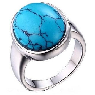                       Ceylonmine- Turquoise/Firoza 9.5 Ratti Stone Pure Silver Ring(Firoza Anguthi) Igi Turquoise Good Quality Stone Ring For Men & Women                                              