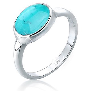                       Ceylonmine-Turquoise/Firoza 6.25 Ratti Stone 92.5 Sterling Silver Ring(Firoza Anguthi) Igi Turquoise Good Quality Stone Ring For Men & Women                                              